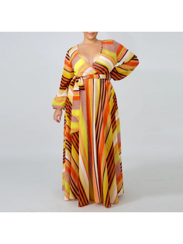 Vestito Donna Lungo a Righe Taglie Grandi Woman Oversize Maxi Dress OS120013B f2